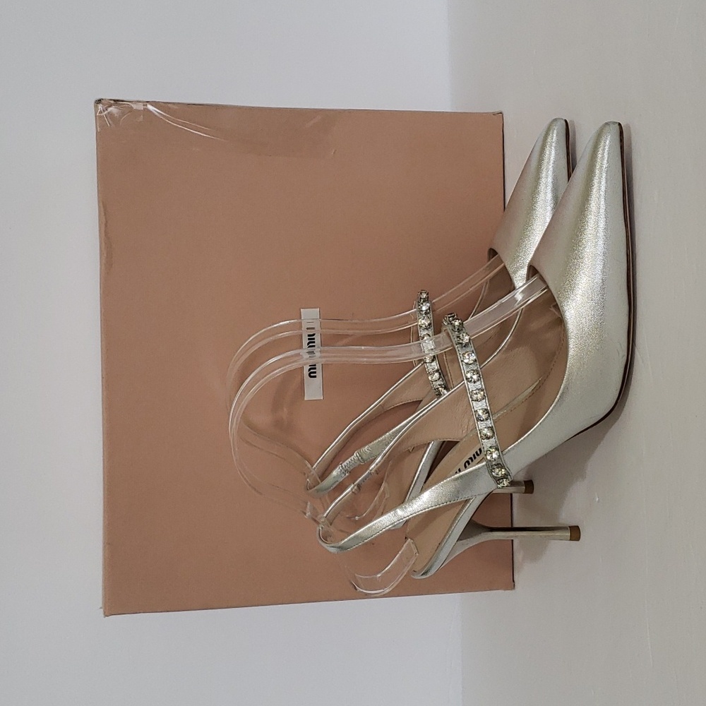 Brand New Silver Miu Miu Camoscio Sling Back Pumps SZ 37 - Picture 2 of 15